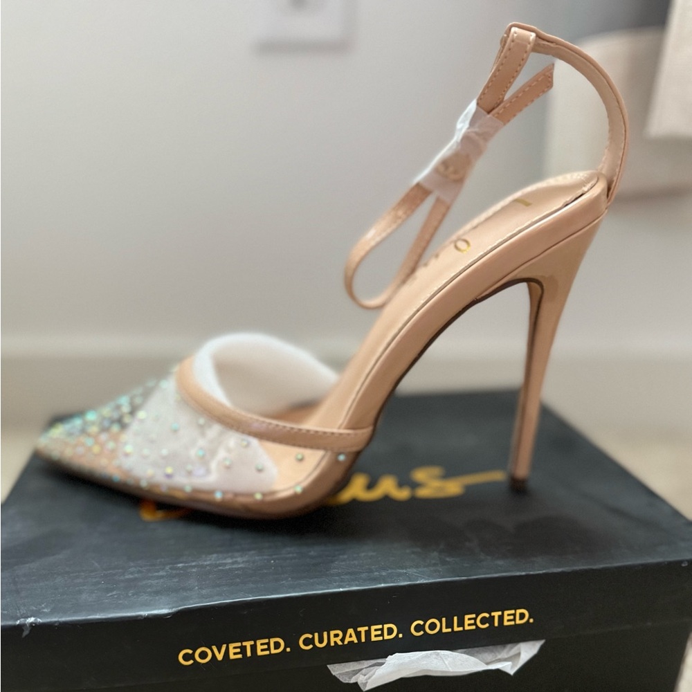 Lulu's Tan and White Embellished Heels
